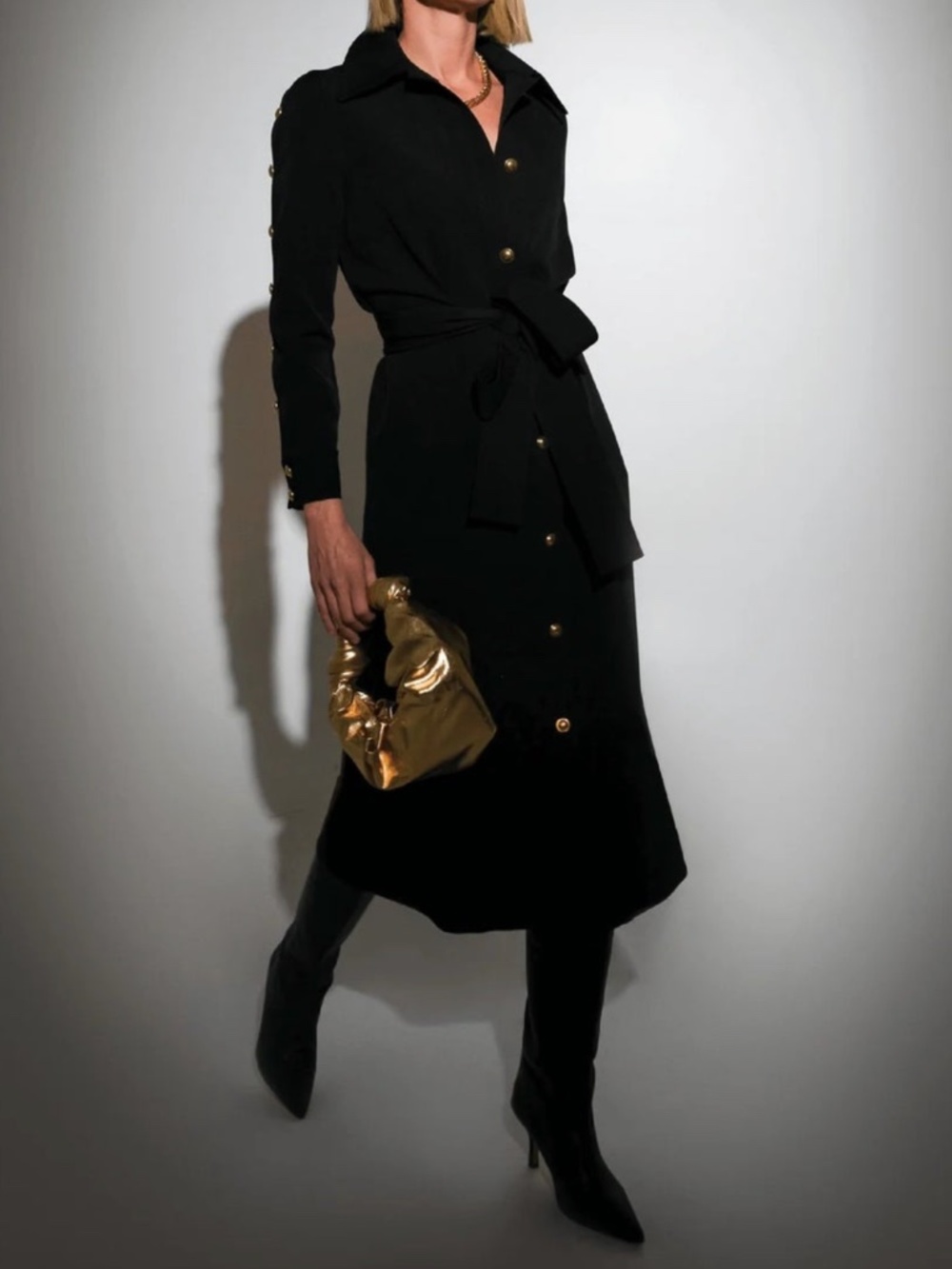 NWT Tuckernuck Black Belted Sarah Dress with Gold Grommets Large